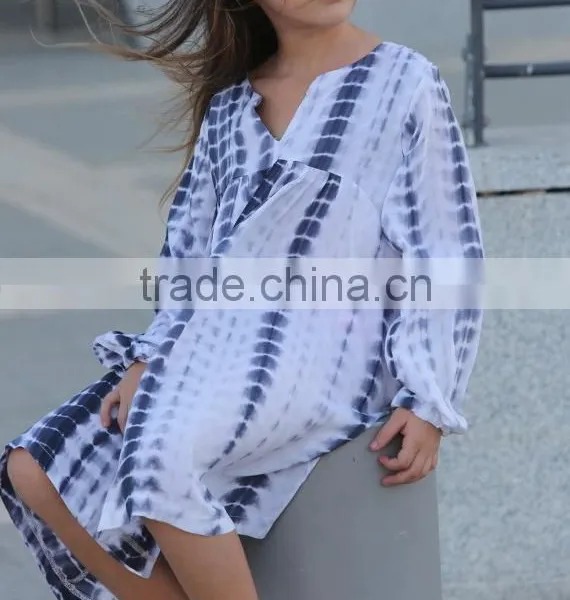 Boho Chic Tye Dye Fall Kids Cotton Frocks Dress Design Boutique Girl Clothing Children Frock Model HSd5036 photo-3
