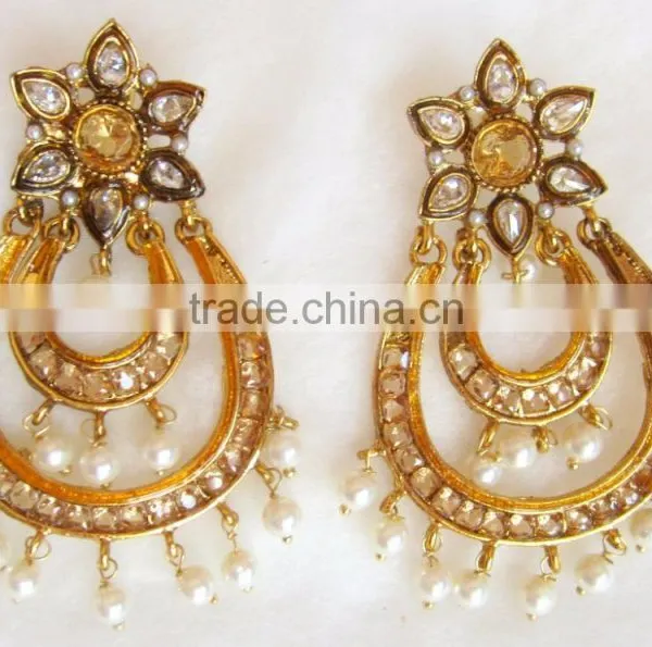 Gold Plated DANGLER Chand Bali Earrings photo-5