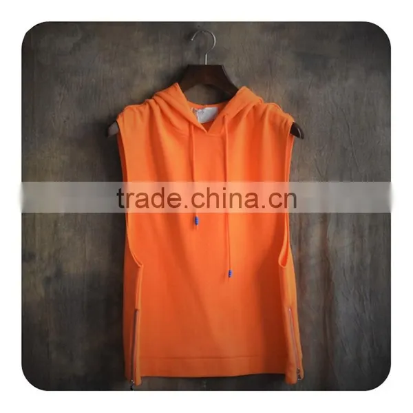 Wholesale Custom Fashion Summer Man Cotton High Quality Blank Sleeveless Zipper Mens Hooded Vest Hoodies photo-5