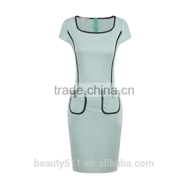Women Cross Lace Up Deep Blue-white Strip Pack Hips Sexy Pencil Dress Short Sleeve Night Club Bandage Dress SD50 photo-4