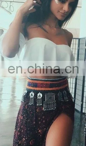 CH332 Cheap Price Sexy Side Slit Hippie Gypsy Boho Long Skirt photo-2