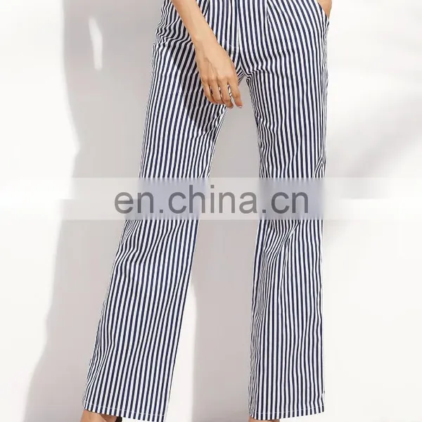 Fashion Design Ladies Vertical Striped Pockets Straight Long Pants Wholesale 2016 photo-2