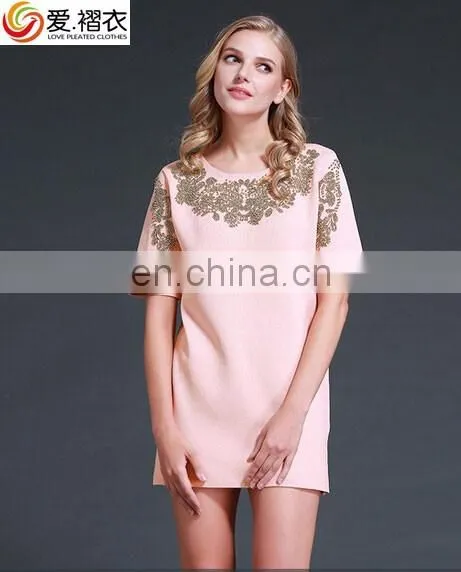Pleated Short Dresses Beaded Chiffon Women Dresses Summer photo-3