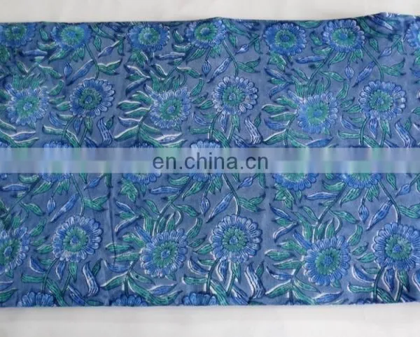 Vhb 06 Beautiful Leaf Pattern Blue Cotton Indigo Dabu Hand Block Cotton Fabric Manufacturer From Jaipur