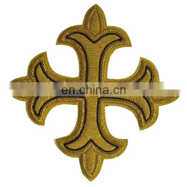 Church Hand Embroidery Cross Bullion Wire Badges