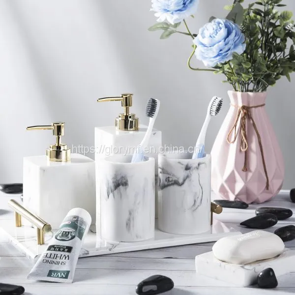 Custom Home Decoration Color Marble Finish Poly Resin Material Bathroom Set photo-4