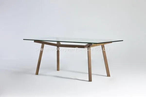 Buy Scandi kitchen & rectangular timber/wood dining room chairs  tempered glass top + solid wood base for sale