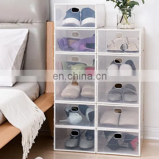 12 Pack Amazon Hot Sale Clear Transparent Plastic Shoe Box Drop Front Sneaker Box Shoe Container Stackable Magnetic Display photo-5