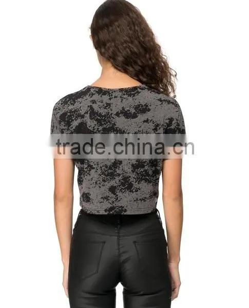 2015 China Manufacturer Customized Ladies Sexy Print France Bean Crop Tee Shirt Quality Choice photo-4
