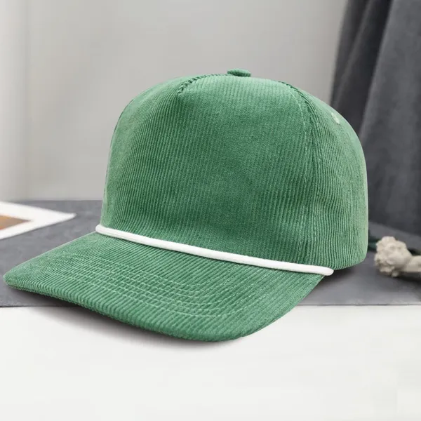 Stylish 5-panel Flat-brim Snapback Cap with Decorative Rope Detail, Custom Embroidery Logo Adjustable Plain snapback cap