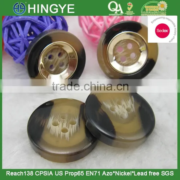 Sedex Audited Factory 2 Pillar Zamac Polyester Button, Vacuum Plating Polyester Button