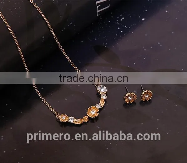 Women's 18k Gold Plated Austrian Crystal Enamel Flower Pendant Necklace Stud Earrings Jewelry Sets photo-5
