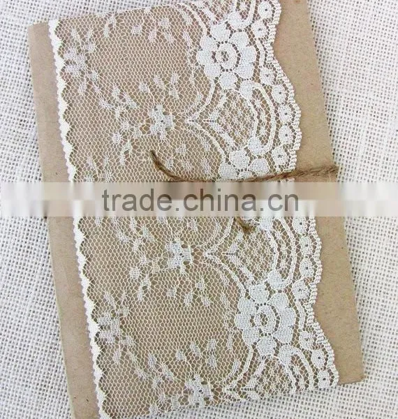 Rustic Lace Wedding Invitation Card With Kraft Pocket