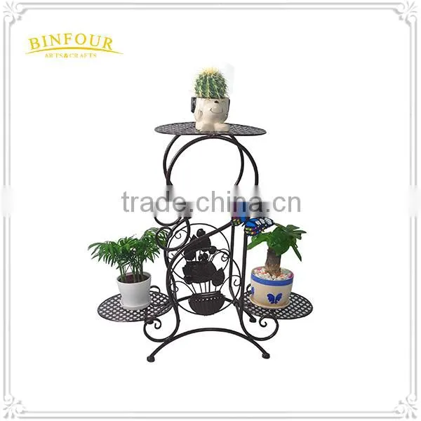 3 Layers Wrought Iron Planters Round Foldable Plant Stand photo-2