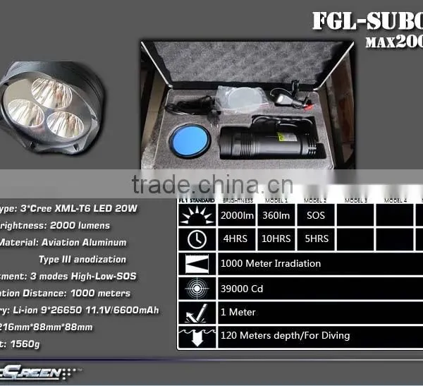 Rechargeable 6600mah/11.1V 18650 Battery 3 Xml T6 LED Diving Light photo-3
