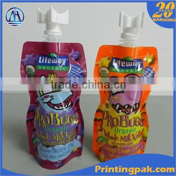 Custom Printed Self Standing Liquid Laundry Detergent Doypack Pouch With Spout for Packing Milk Juice