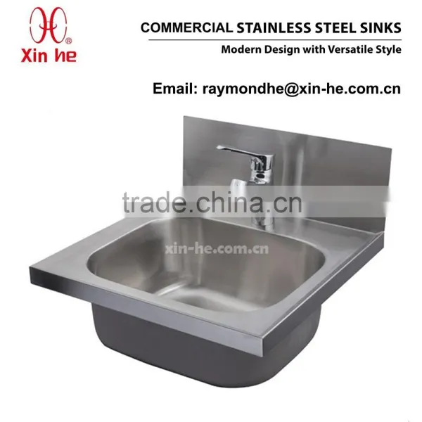 Commercial Catering Hand Wash Basin With Splashback, Wall Hung Stainless Steel Hand Wash Sink for Restaurant photo-3