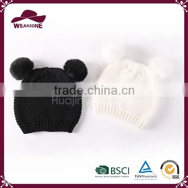 Cute Children Beanie With Fur Pompoms