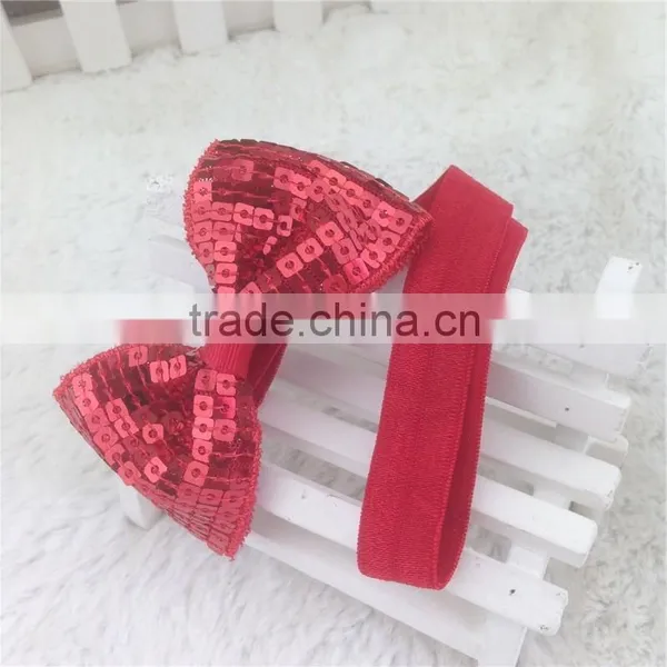 New Arrival 3inch Sequin Hair Bows Sequin Bows With Elastic Baby Headband for Baby Girls Hairband for Headwear in Stock photo-6