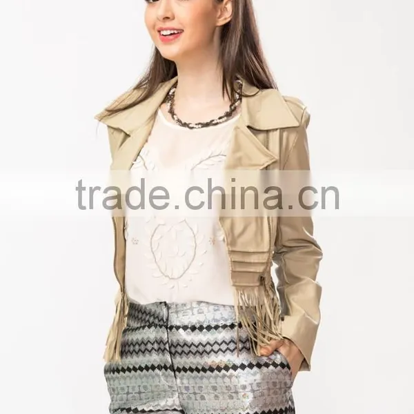 Wholesale New Fashion Fringing Hem Leather Lady Jacket photo-2