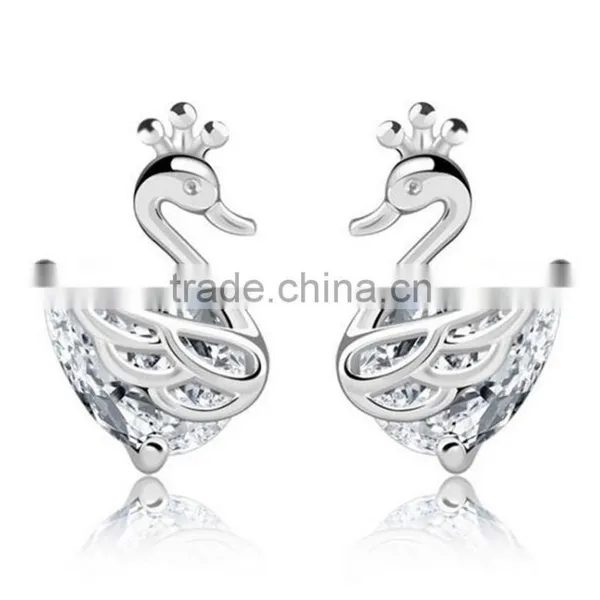 New Design Fine Jewelry 100% 925 Sterling Silver Swan Zircon Earrings photo-2