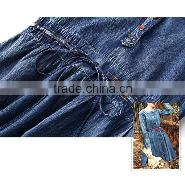 Maxnegio Cute Vintage Style Denim Knee-lenth Slim Dress photo-5