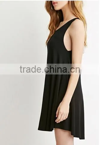 Pure Color Contracted Large Pendulum Sleeveless Dresses photo-3