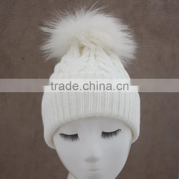 Myfur 2016 Newest Girls Winter Knitted Wool Hats With Fur Poms photo-2