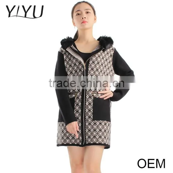 European Fashion Winter Jacquard Fur Collar Zipper Women Cardigan Sweater photo-4