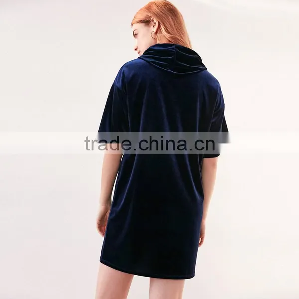 2017 Latest Fashion Half Sleeve Womens Velvet Hoodie Dress photo-4