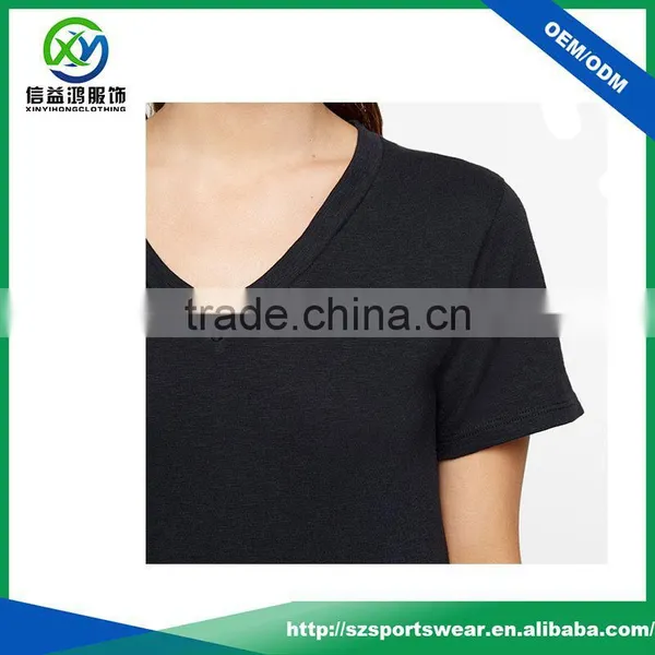 2017 Latest Shirt Designs Black Color v Neck Bamboo t Shirt for Women photo-4