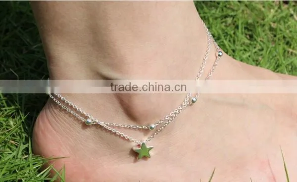 Double Layer Stars Beads Charm Foot Sandal Chain Anklet Bracelet Jewelry Silver Gold photo-4