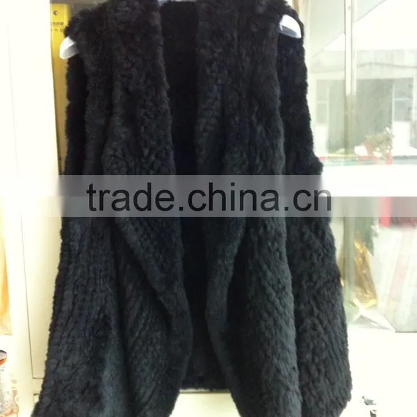 YR779 Top Quality Fur Waistcoat Genuine Rex Rabbit Hand Knit Fur Gilet photo-4