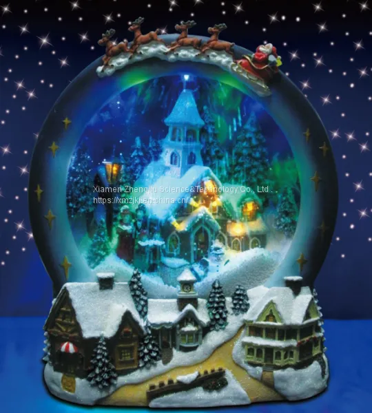 LED Snowing Church Scene Led Light Family Play Snowman Polyresin Christmas House Decoration photo-2
