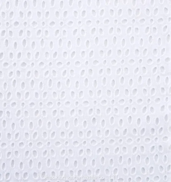 Combed Hollow Out Embroidered White Cotton Eyelet Fabric Lace photo-3