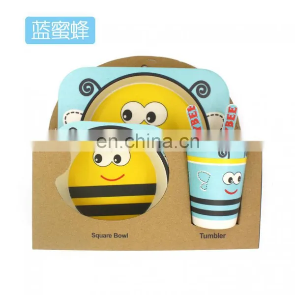 Creative Cartoon Bamboo Fiber Children Tableware Set of Five Sets of Kindergarten Baby Bowl Children's Dinner Plate Bee Style