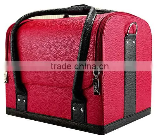 Custom Make Hard Shell Faux Leather Makeup Storage Box,Beauty Vanity Carrying Case,Leather Cosmetic Train Case With Trays photo-2