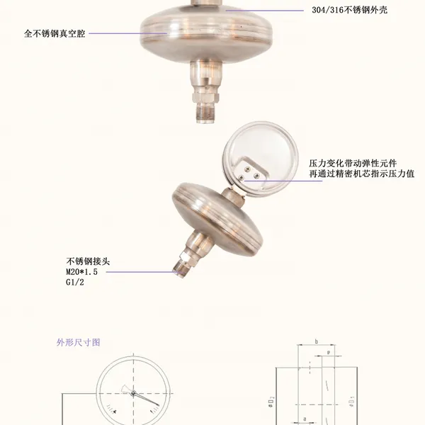 100MM 100Kpa 5 Times Overpressure， Absolute Pressure Pressure Gauge， 1.6F.S. photo-5