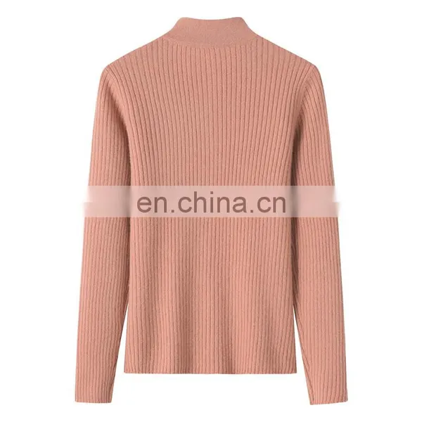 Autumn Winter Slim Fit Rib Cashmere Sweater Full Zipper Knitted Cardigan With Stand Collar Solid Pattern photo-3