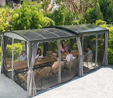 3*6m Steel Extensionable Carport Sunshade PC Board Canopy With Curtain and Net photo-3