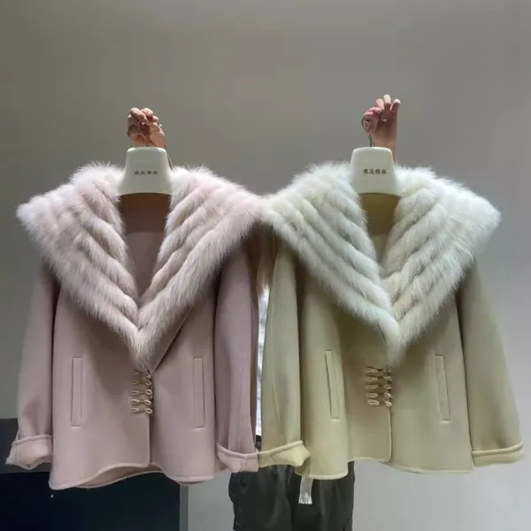Detachable Fox Fur Navy Collar Feminine Double-sided Wool Tweed Coat and Fur Coat With a High-end Feel, New for Winter 2024 photo-2