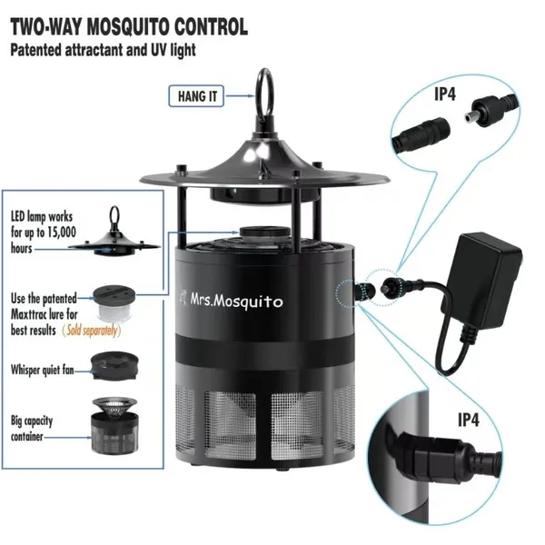 Outdoor Mosquito Trap Lamp Mosuiqto Killer Mrs Mosquito MM400-Premium Stainless Steel Outdoor Trap