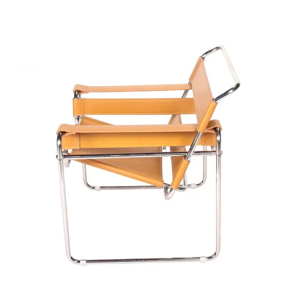 Wassily Chair Marcel Breuer 1925 Replica, Bauhaus Style Cowhide Leather Lounge Chair With Polished Chrome Steel Frame for Home Hotel photo-3