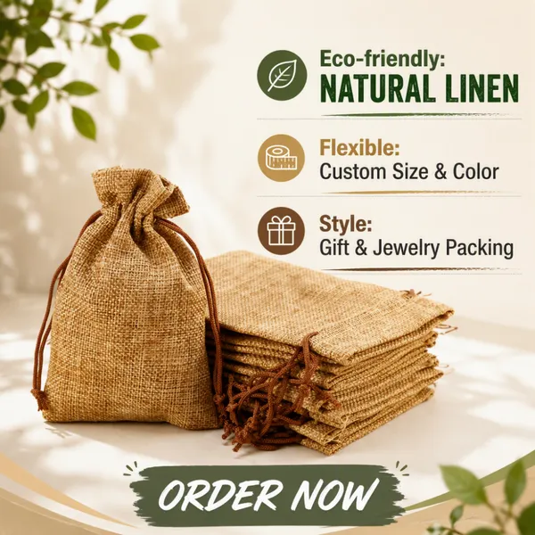 Natural Burlap Drawstring Bag Rustic Hessian Jute Gift Bag for Wedding Favor Coffee Storage