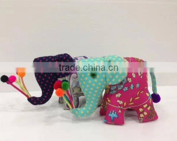 Thailand Handmade Hmong Elephant Dolls With Pons Pons and Cut Fabrics