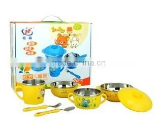 Tableware Wholesale Stainless Steel Color Bowls Set With Fork Spoon and Plastick Lid for Kids