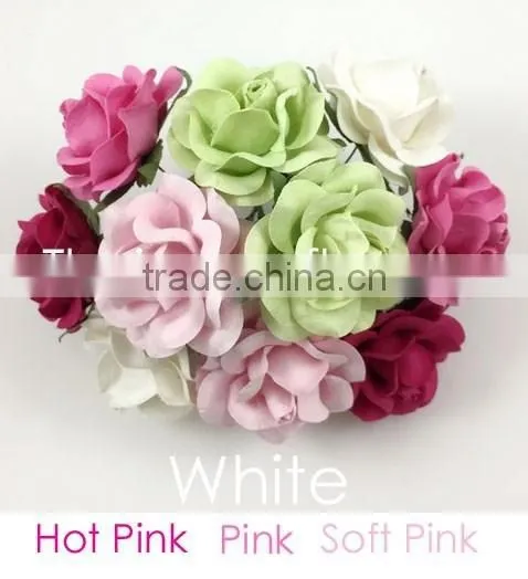 Pink Green ,Large Handmade Mulberry Paper Flower, Wedding Party, Scrap-booking Crafts