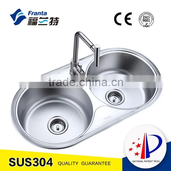 Model 22006 Franta 35 Inches Double Round Bowl Kitchen Sink Stainless Steel