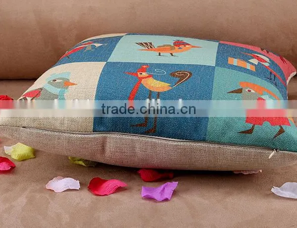 2015 Cotton and Linen Hold Pillow Cartoon Illustration Wind Happy Bird Cushion Cover photo-6