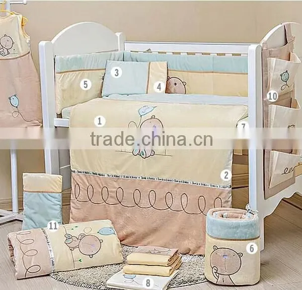 100% Cotton Printed Cot Crib Baby Bedding Set in China